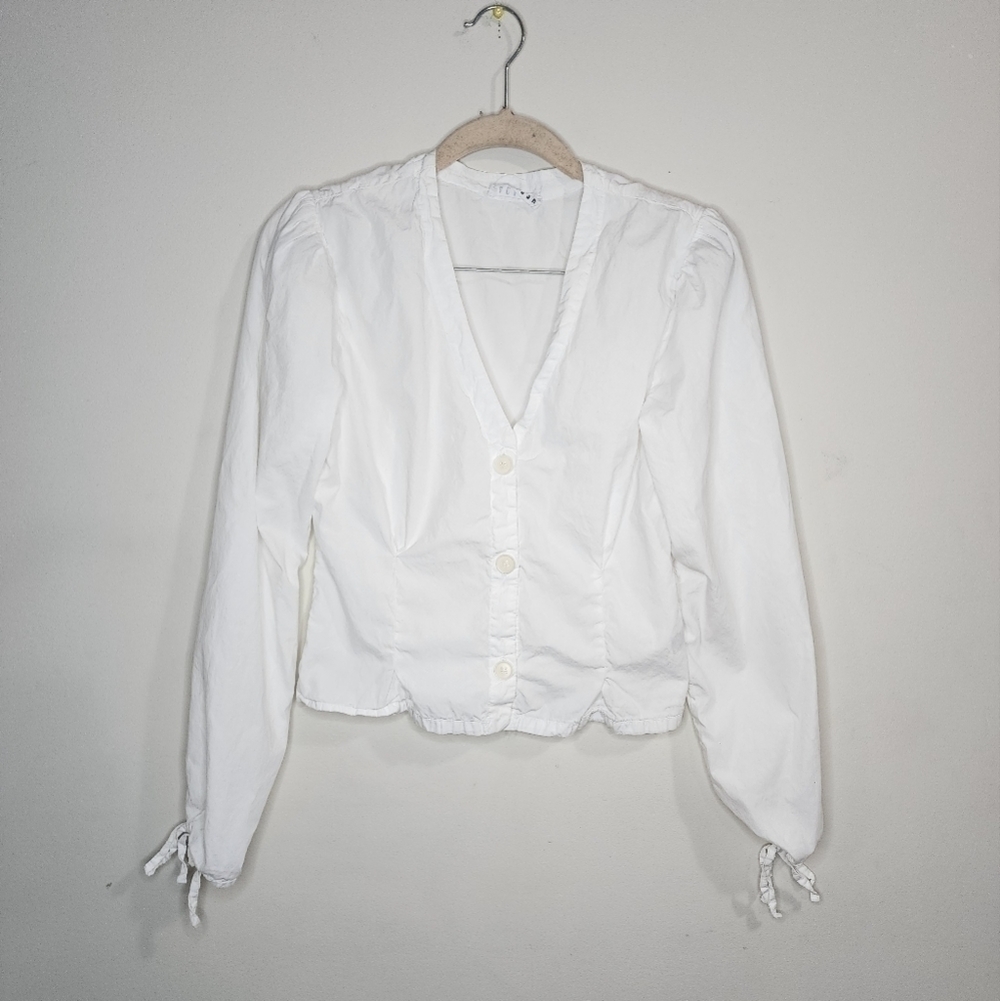 Lacausa Blouse Women XS White Button Front 5% Silk Blend Library Office Academia